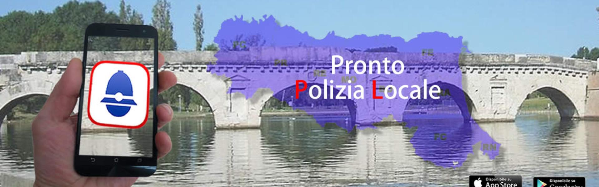 Ponte di tiberio + immagine regione Emilia Romagna + logo Pronto Polizia Locale
